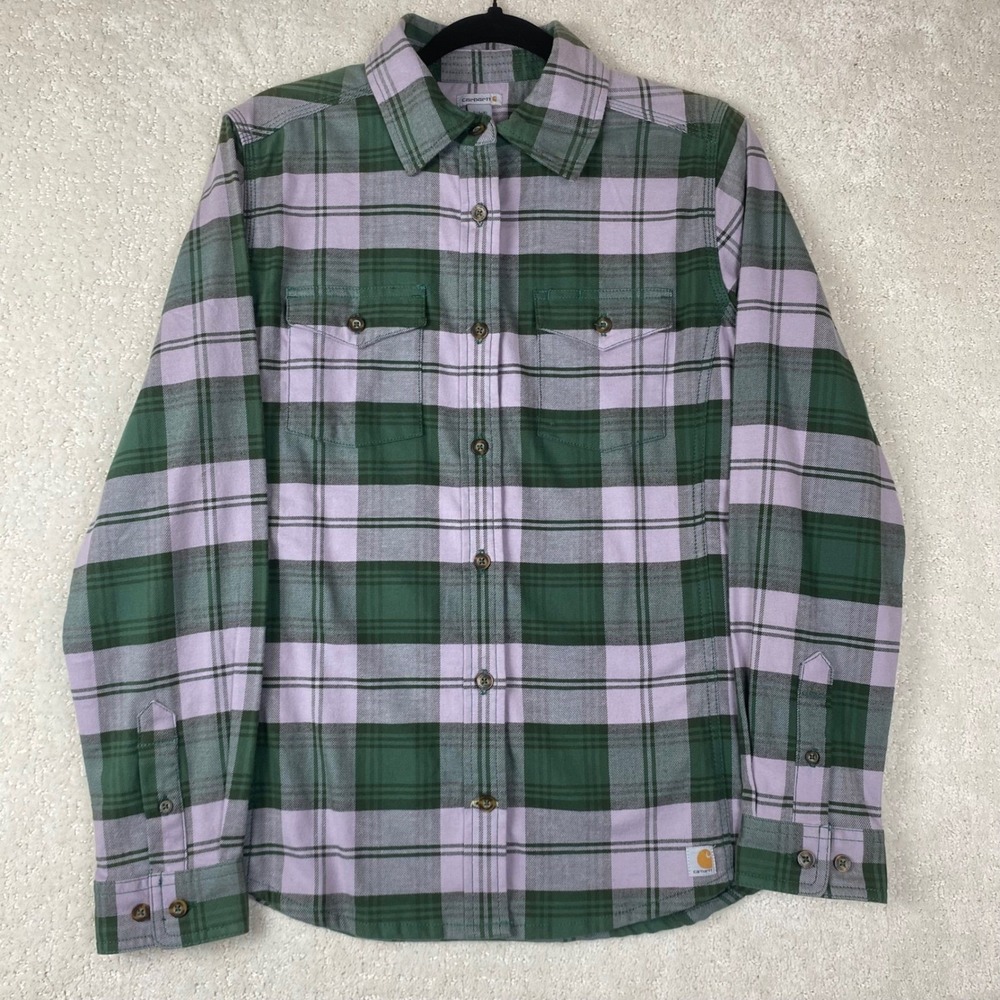 Carhartt‎ Shirt Women's S 4/6 Green Purple Plaid Cotton Spandex NWT Gorpcore